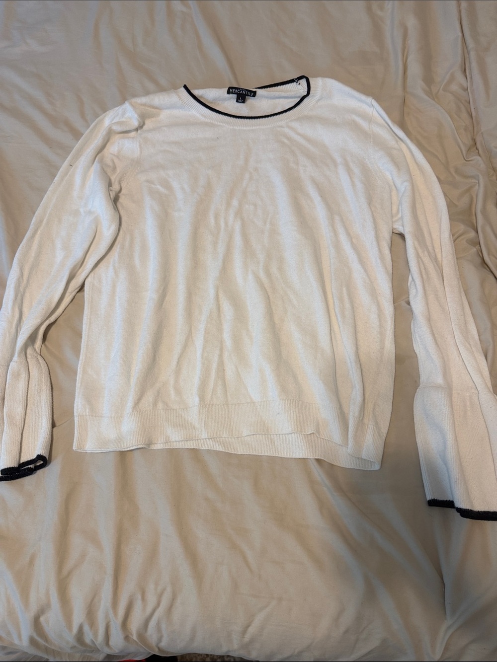 J. Crew White Crewneck Sweater with Black Trim